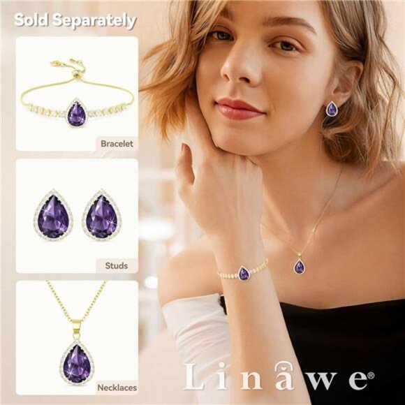 Linawe Crystal Chain Necklace for Women Trendy, Imitation Diamond Pendant - Picture 4 of 6